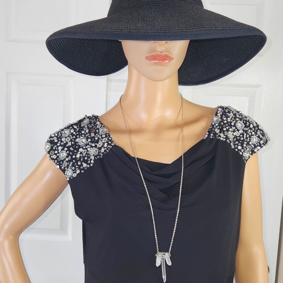 ALEX EVENINGS BLACK PARTY DRESS.     SIZE 10 RHINESTONE SHOULDER - Picture 4 of 13